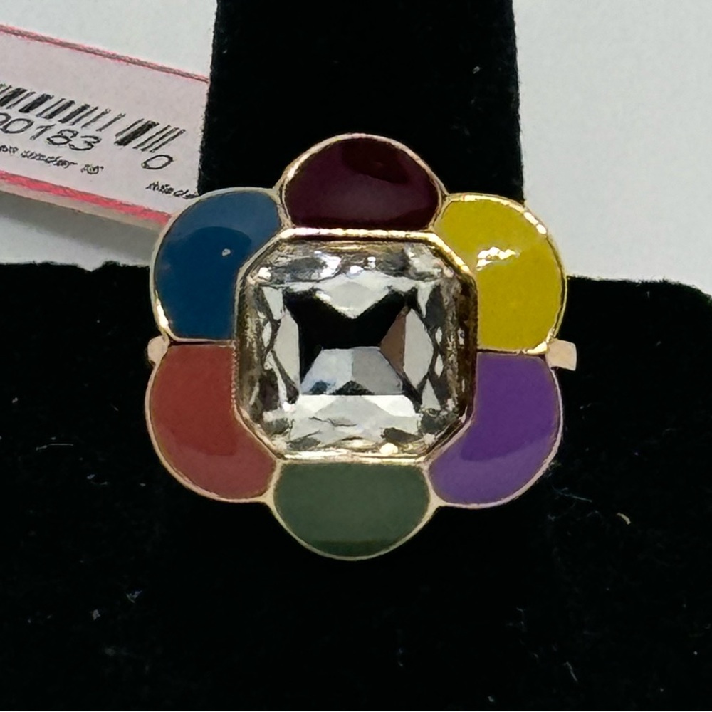 Isaac Mizrahi Multicolor Flower With Center Crystal  Statement Ring SZ 8